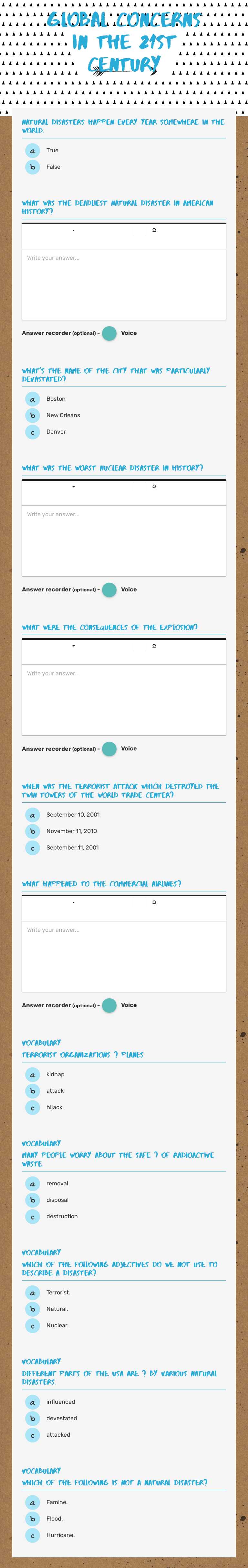 Global concerns in the 21st century worksheet preview image