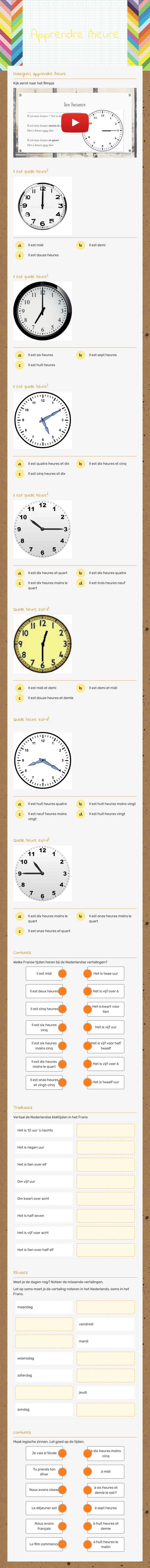 Apprendre l'heure Grade 2 worksheet preview