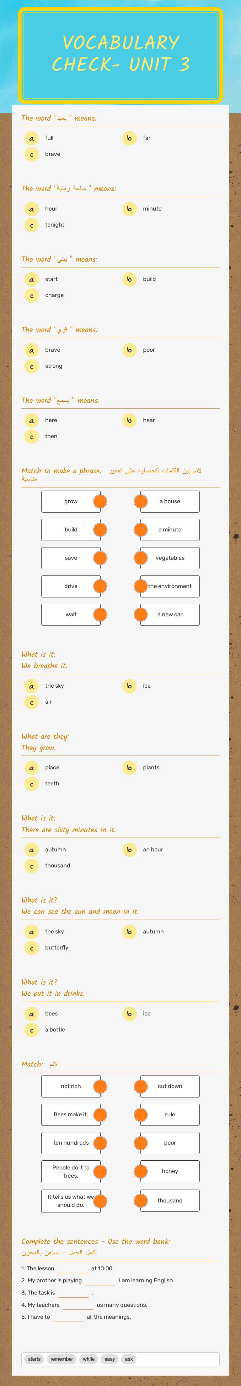 VOcabulary Check- Unit 3 worksheet preview image