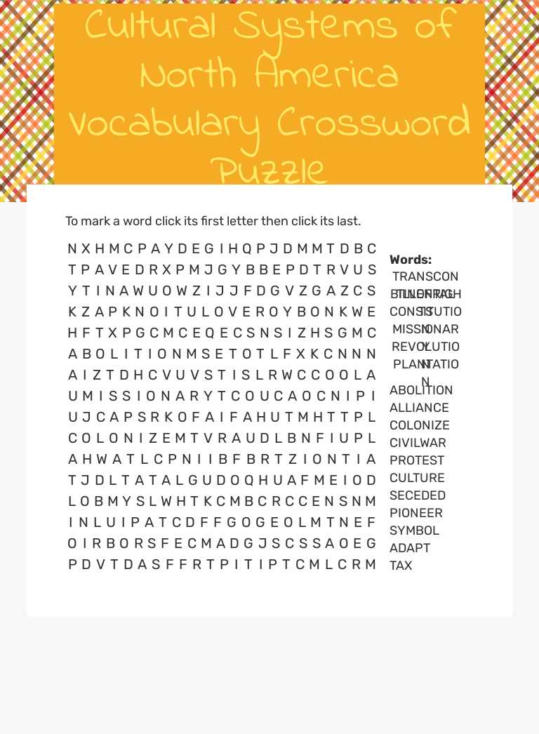 Cultural Systems of North America Pt 1 Vocabulary Crossword Puzzle worksheet preview image