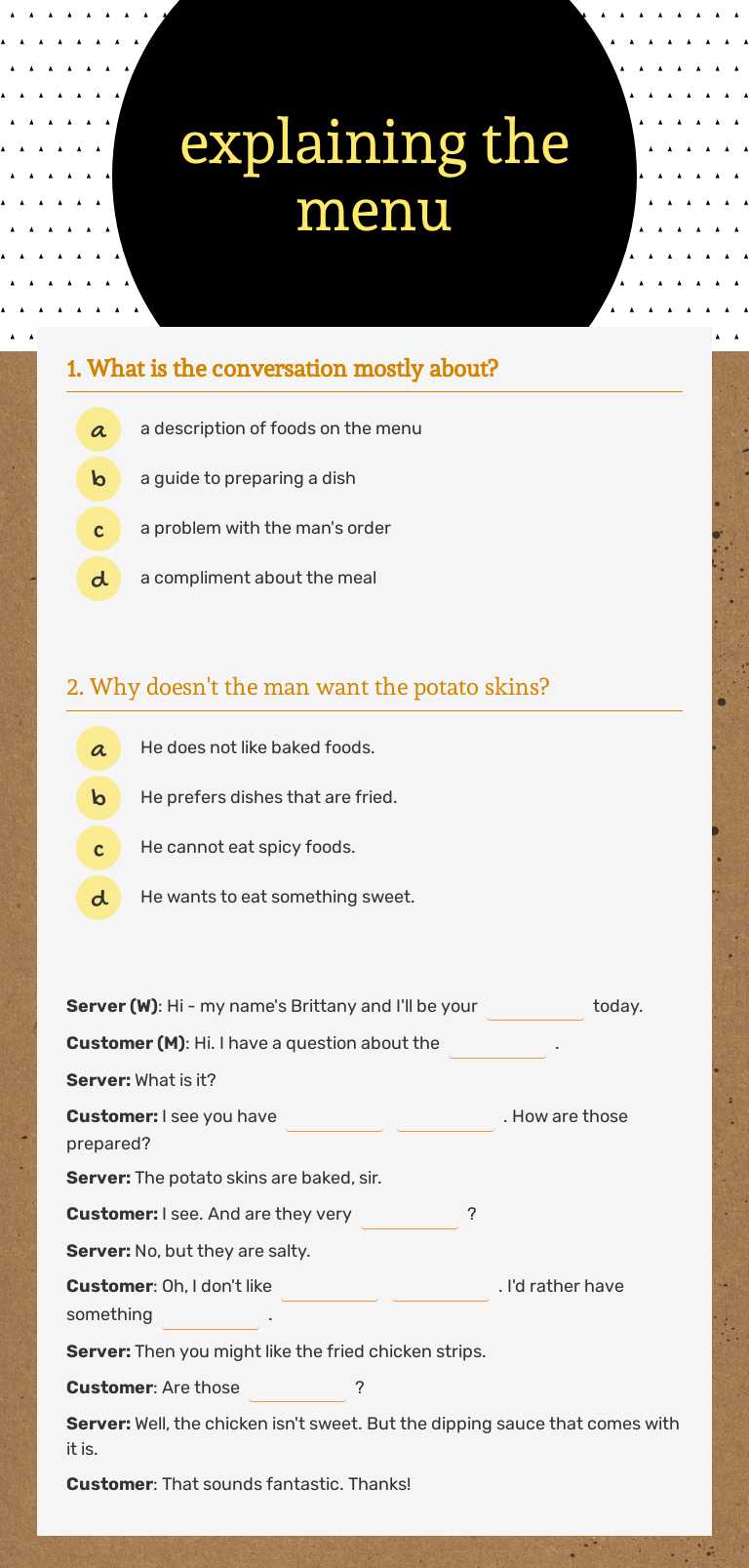 explaining the 
menu worksheet preview image