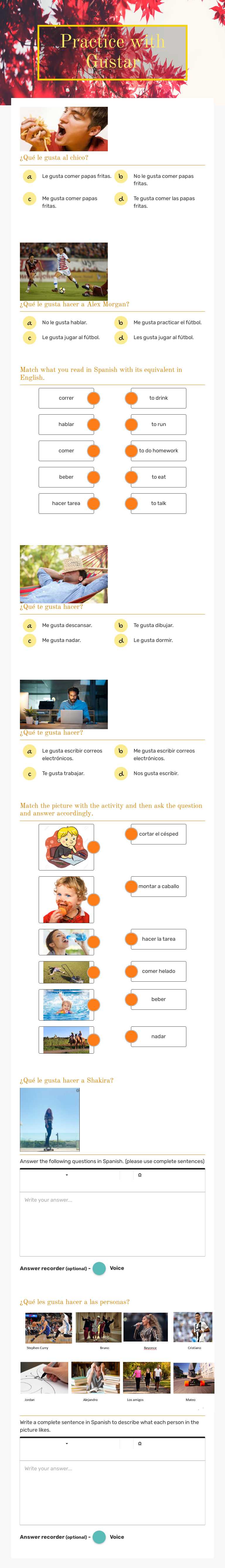 Practice with Gustar worksheet preview image