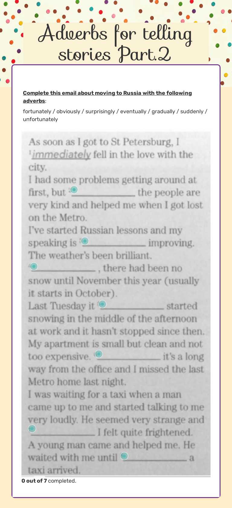 Adverbs for telling stories Part.2 worksheet preview image