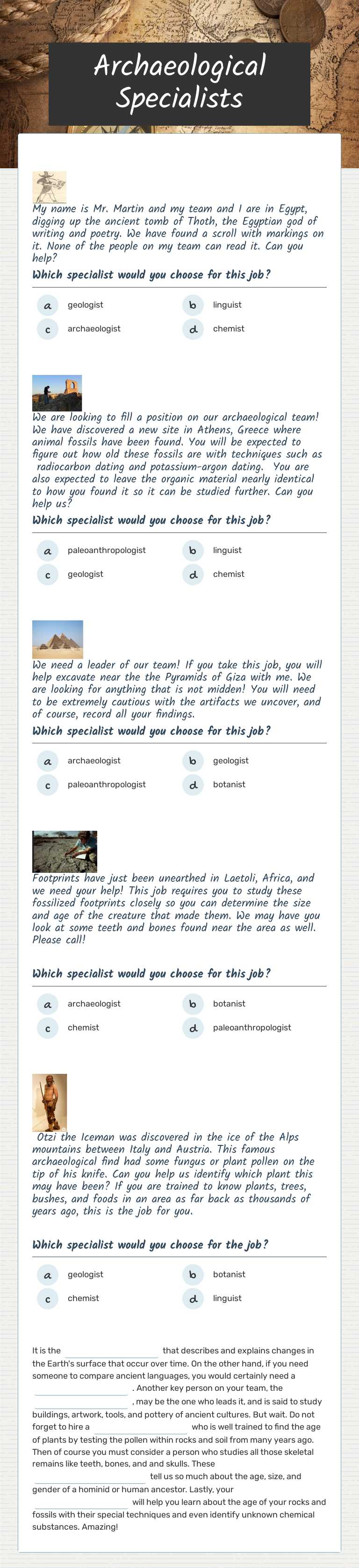 Archaeological Specialists Grade 6 worksheet preview