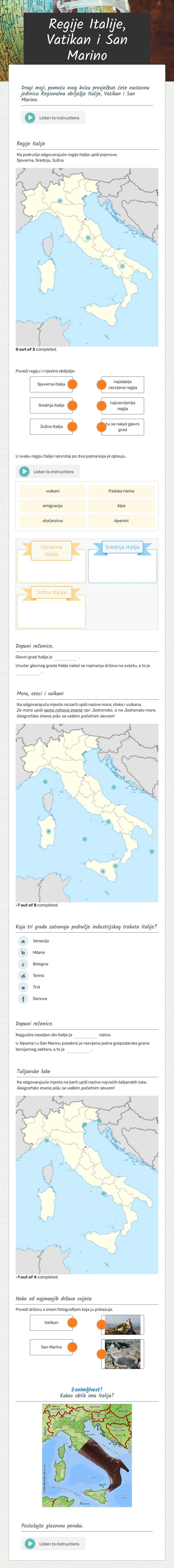 Regije Italije, Vatikan i San Marino worksheet preview image