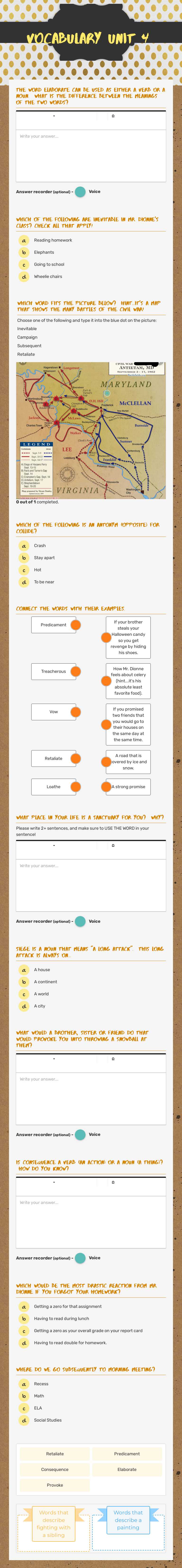 Vocabulary Unit 4 worksheet preview image