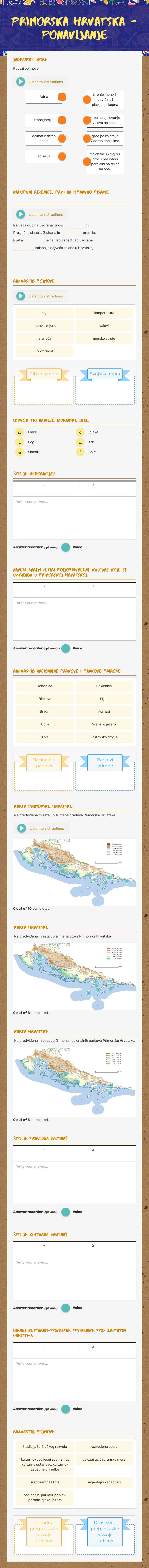 Primorska Hrvatska - ponavljanje worksheet preview image