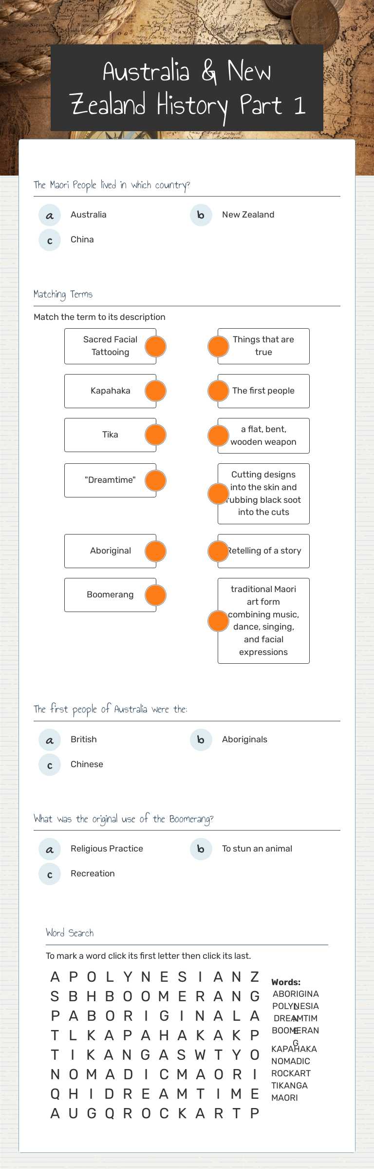 Australia & New Zealand History Part 1 worksheet preview image