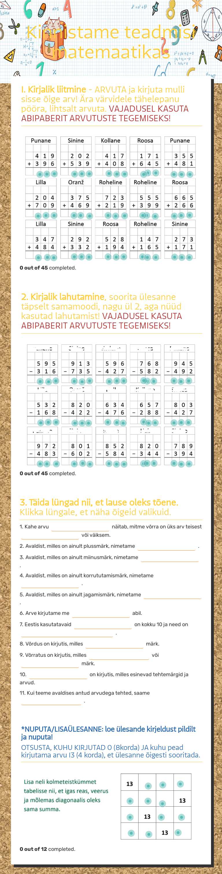 Kinnistame teadmisi matemaatikas worksheet preview image