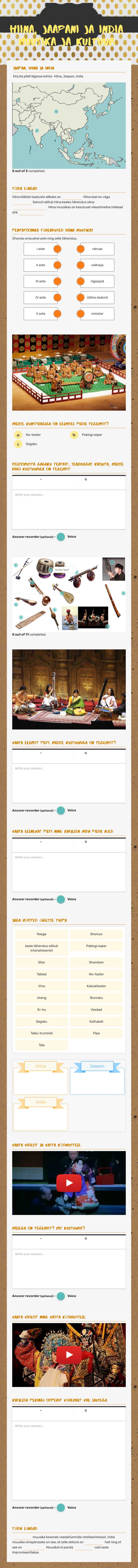 hiina, jaapani ja india muusika ja kultuur worksheet preview image