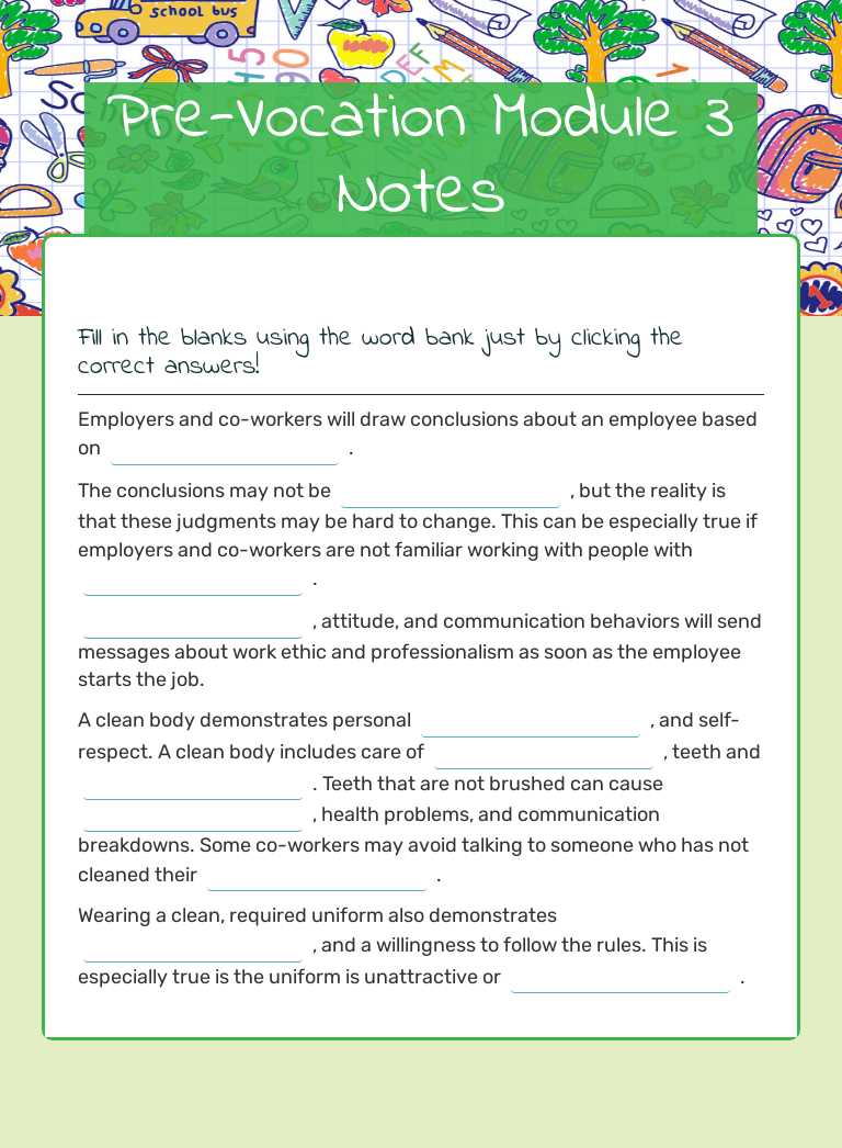 Pre-Vocation Module 3 Notes worksheet preview image