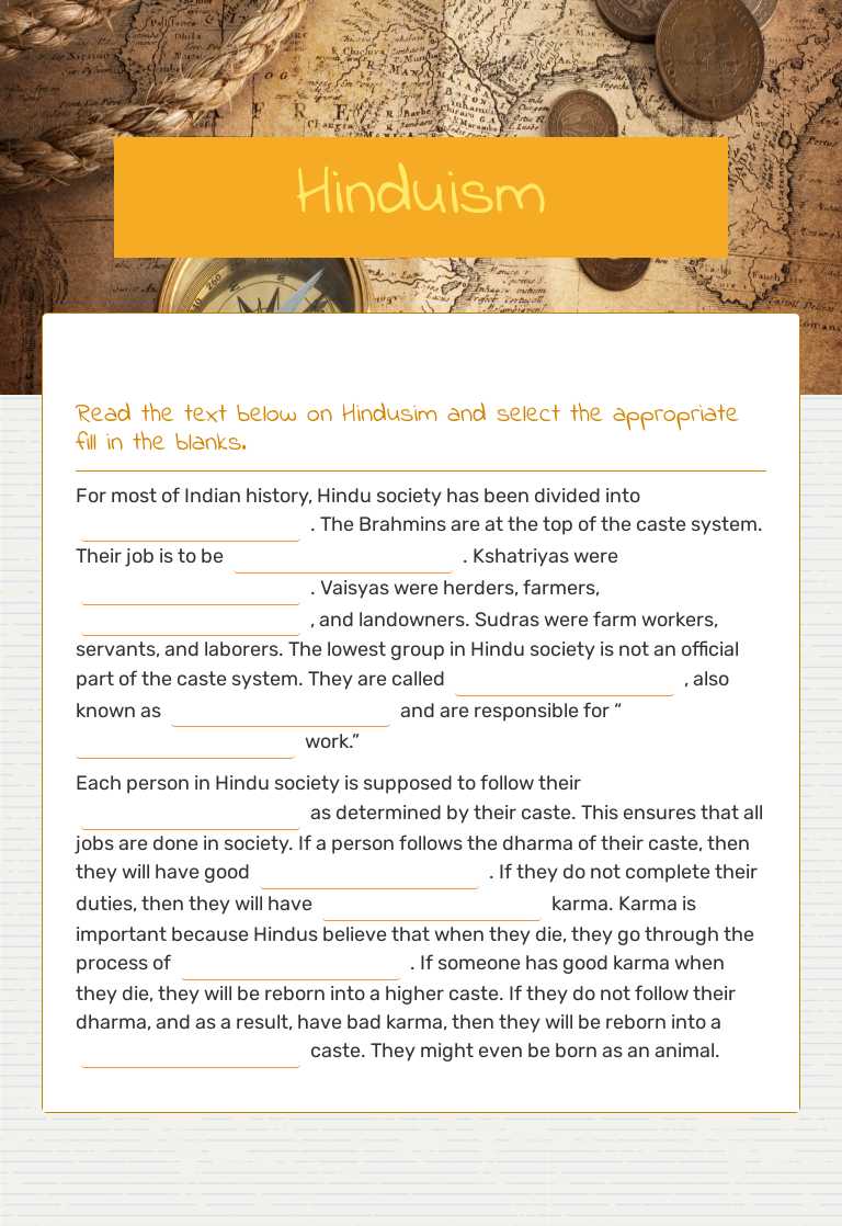 Hinduism worksheet preview image