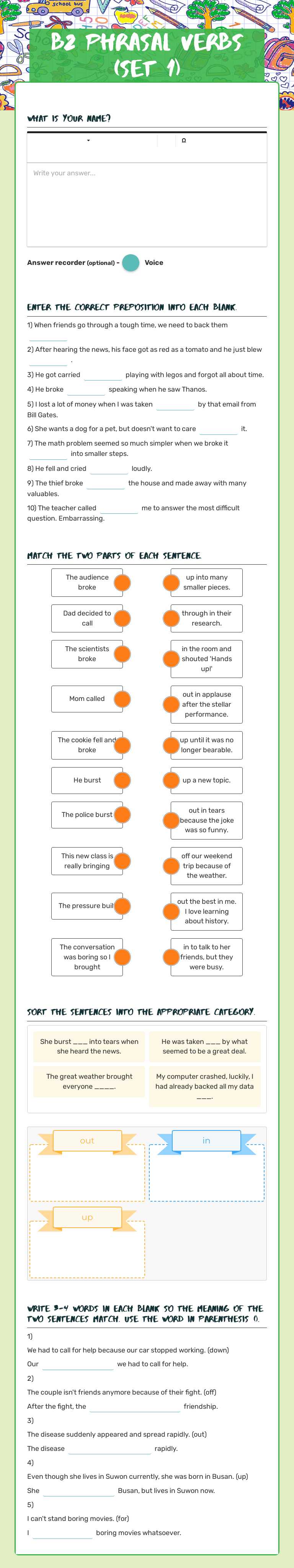 B2 Phrasal Verbs (set 1) worksheet preview image