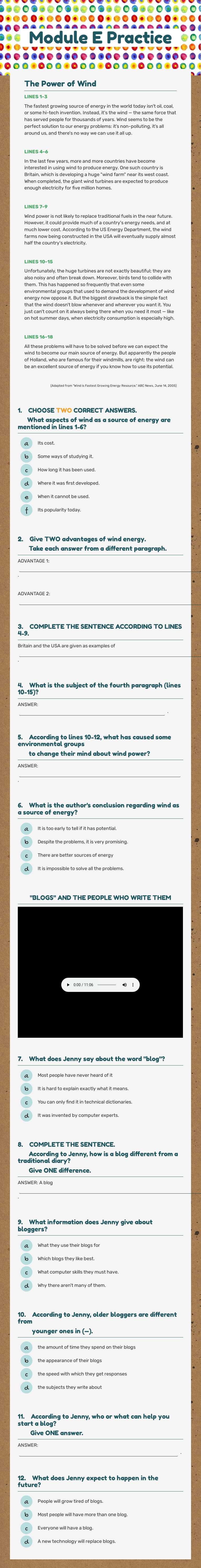 Module E Practice worksheet preview image