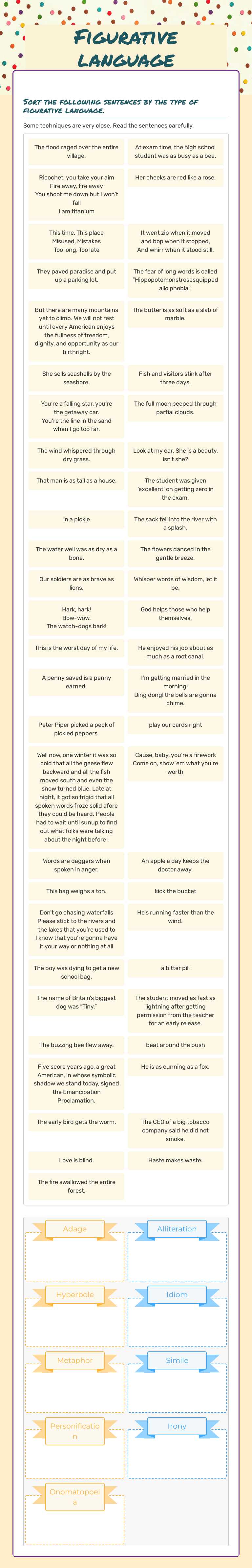 Figurative language worksheet preview image