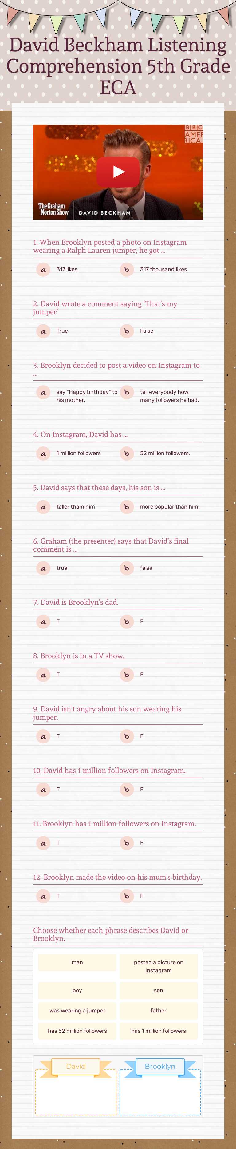 David Beckham Listening 
            Comprehension                  
5th Grade ECA worksheet preview image
