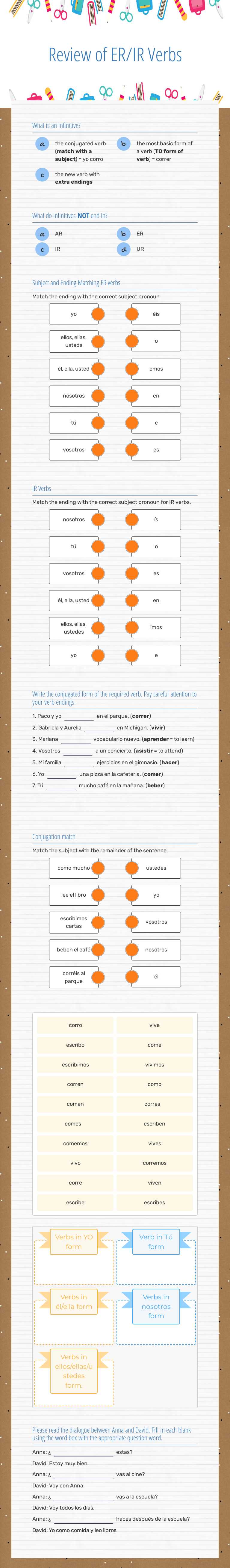 2nd block - Review of ER/IR Verbs worksheet preview image