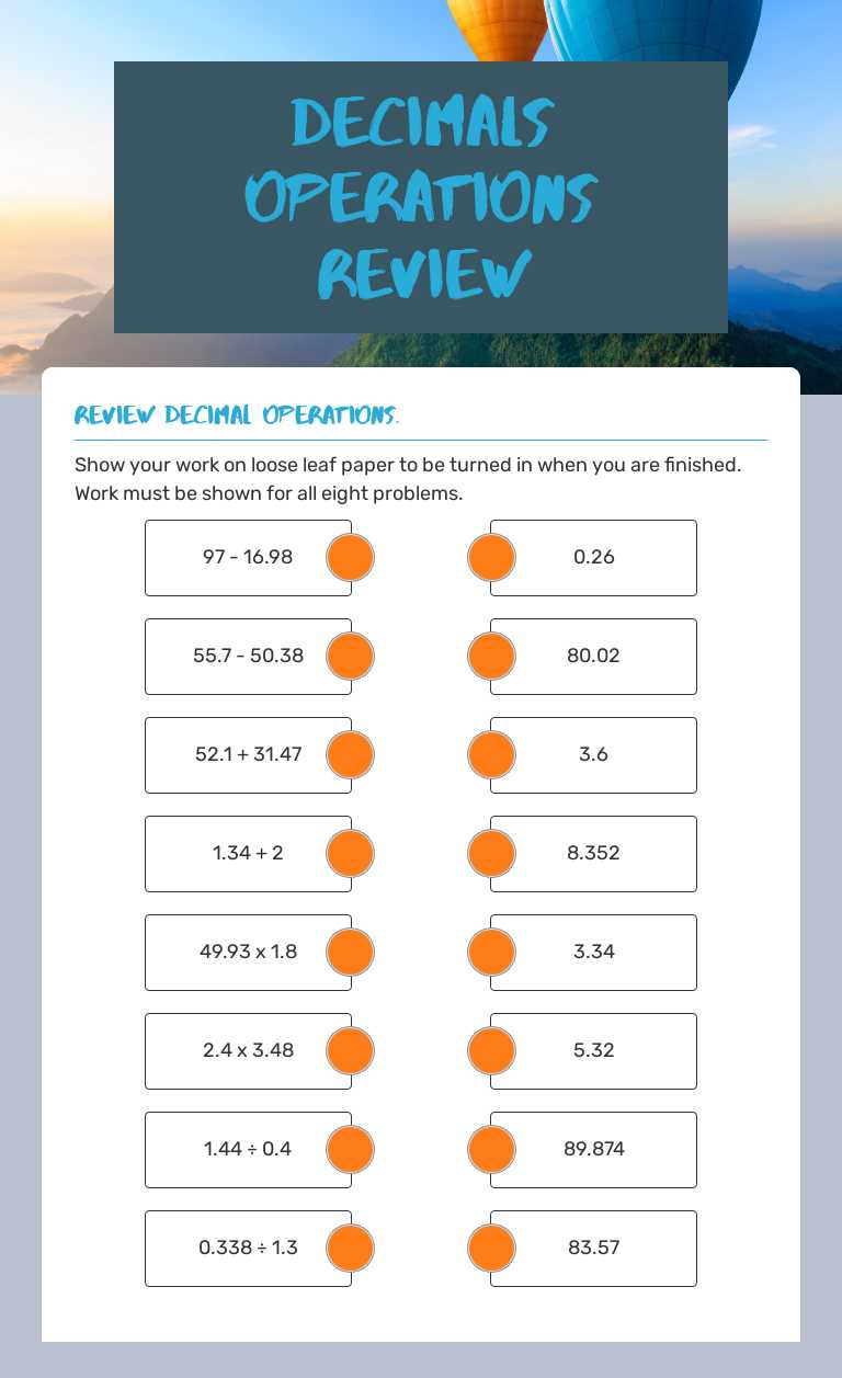 Decimals Operations Review worksheet preview image