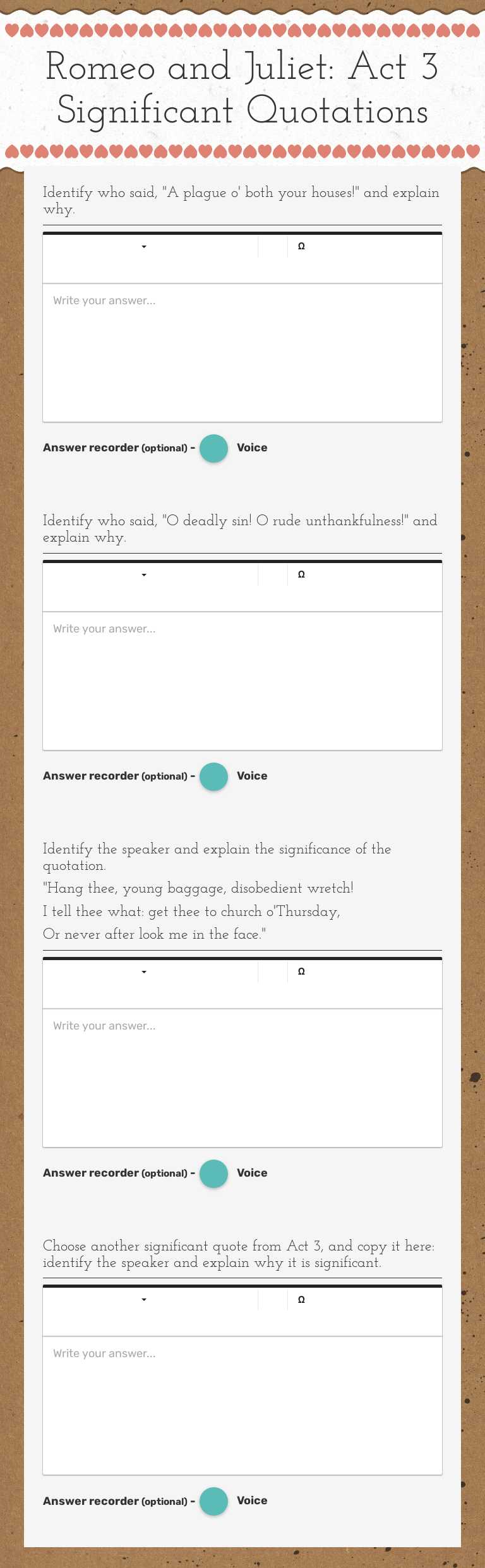 Romeo and Juliet:          
 Act 3 Significant Quotations worksheet preview image