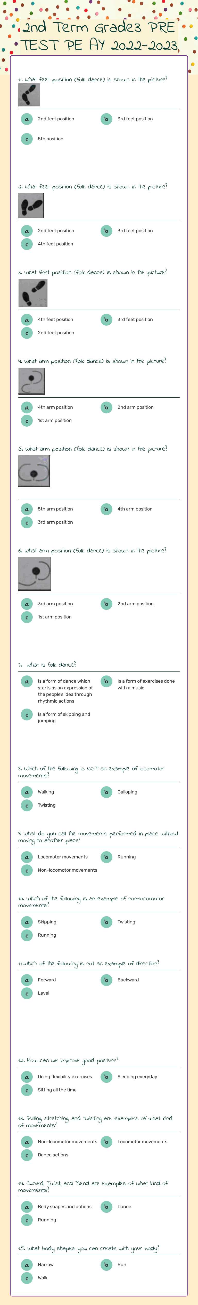 2nd Term Grade3 PRE TEST PE AY 2022-2023 Grade 3 worksheet preview