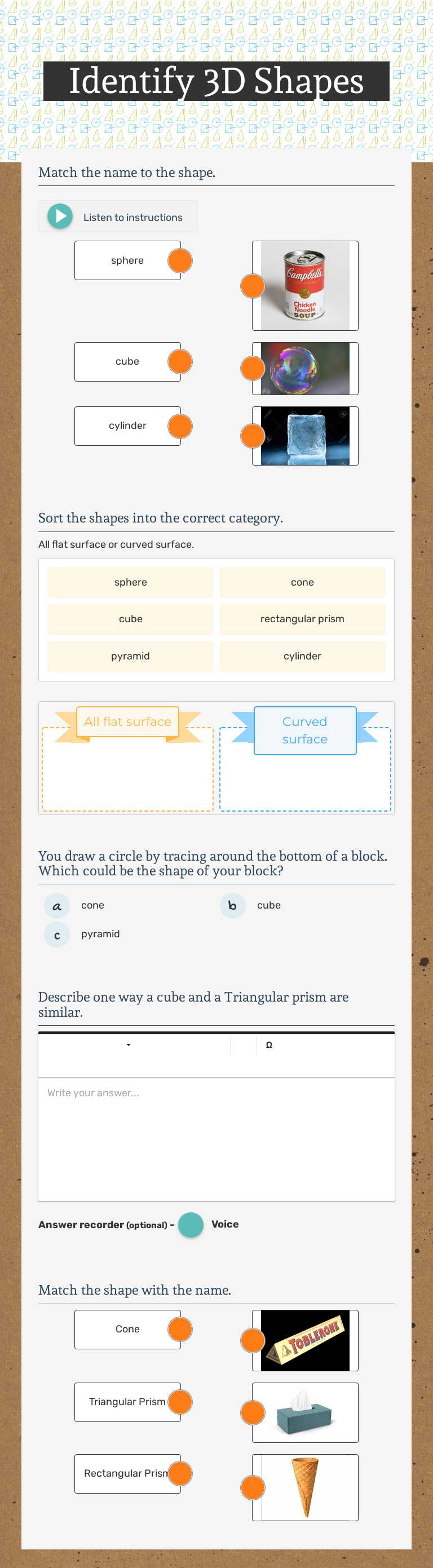 Identify 3D Shapes Grade 2 worksheet preview