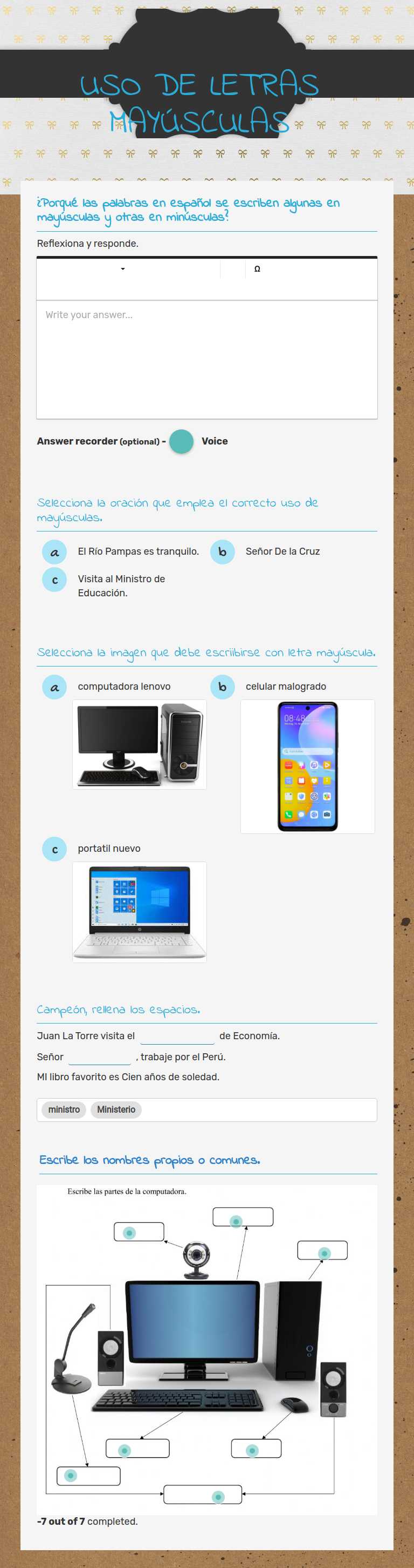 USO DE LETRAS MAYÚSCULAS worksheet preview image