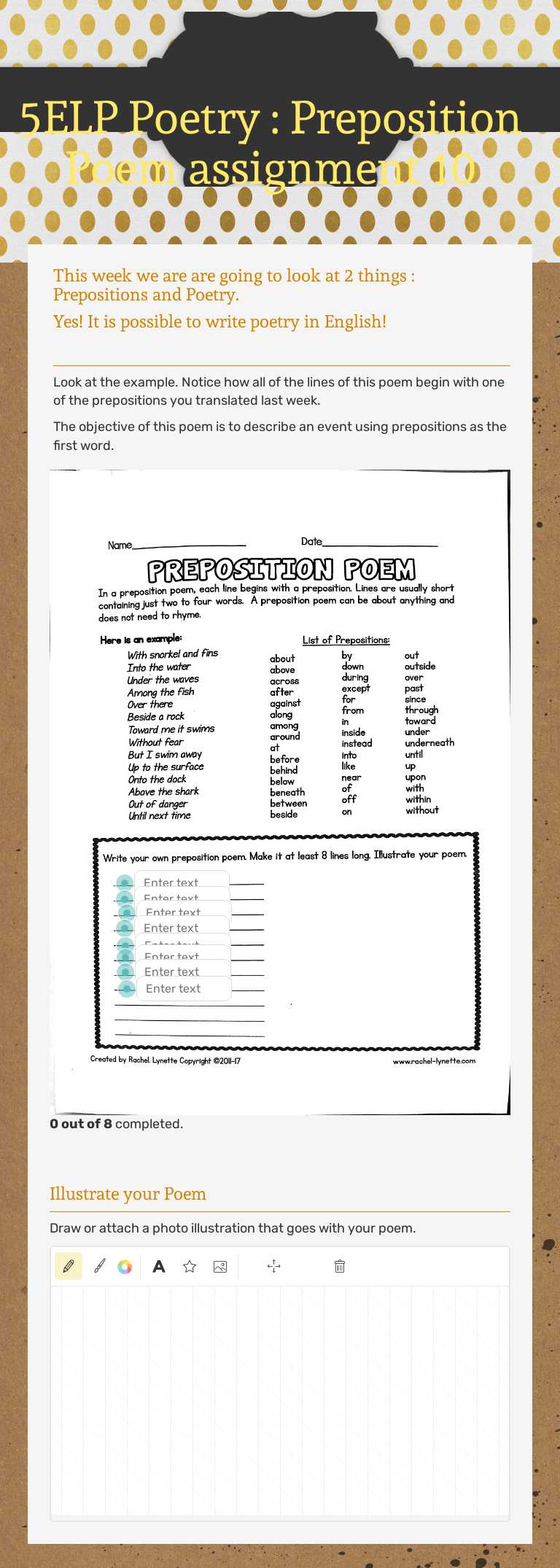 5ELP Poetry : Preposition Poem assignment 10 worksheet preview image
