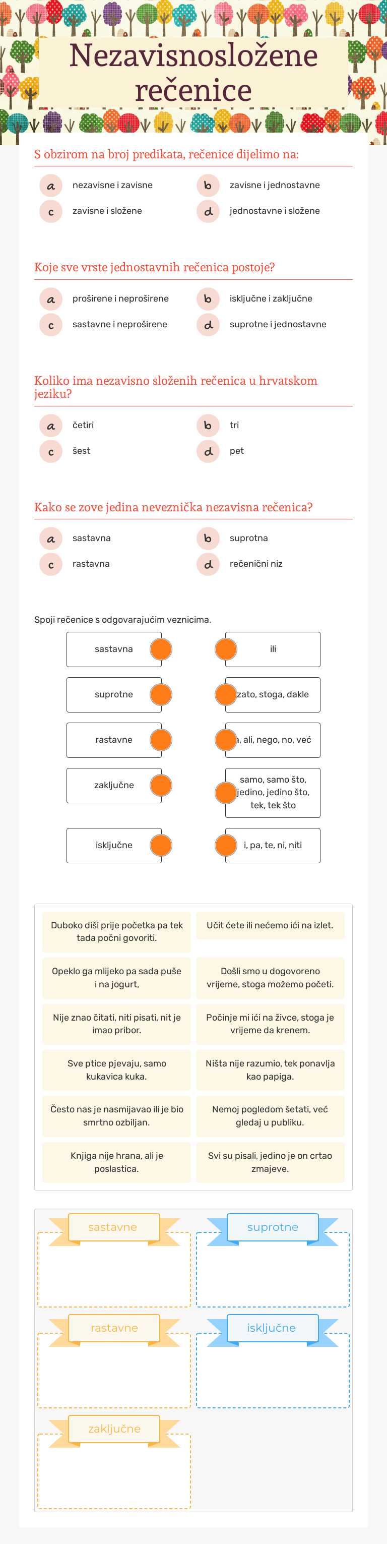 Nezavisnosložene rečenice Grade 7 worksheet preview