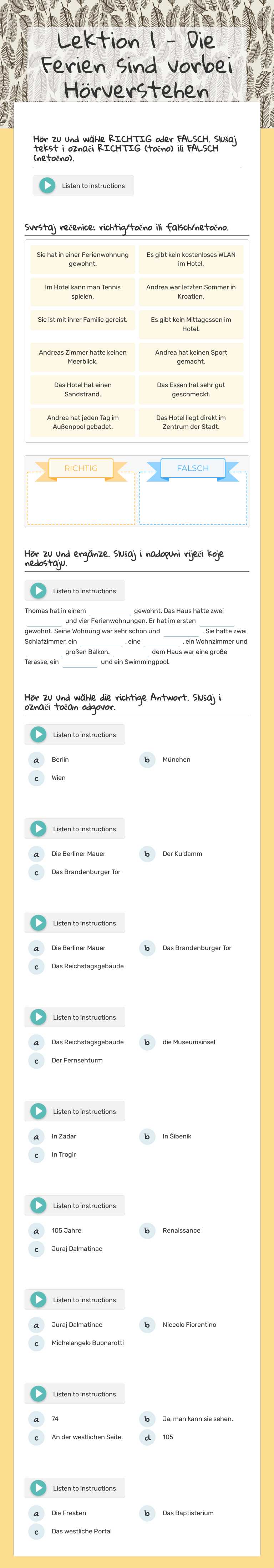 Lektion 1 - Die Ferien sind vorbei
Hörverstehen worksheet preview
