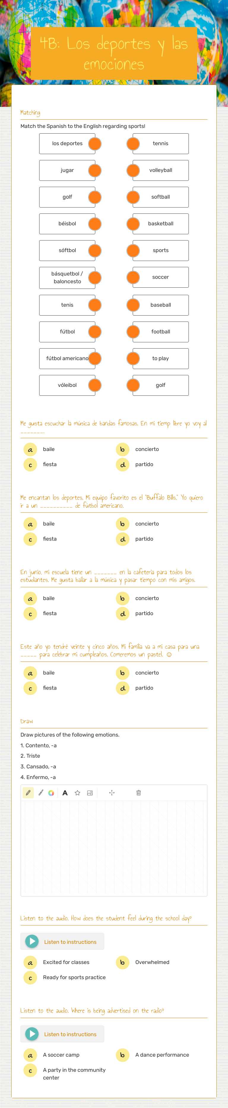 4B: Los deportes y las emociones worksheet preview image