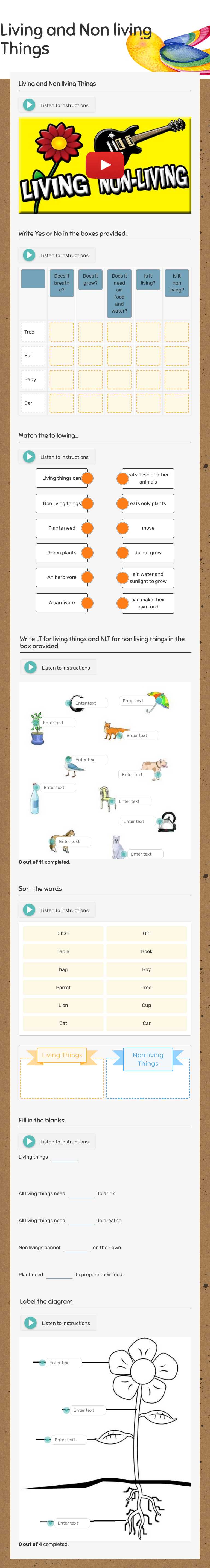 Living and Non living Things worksheet preview image