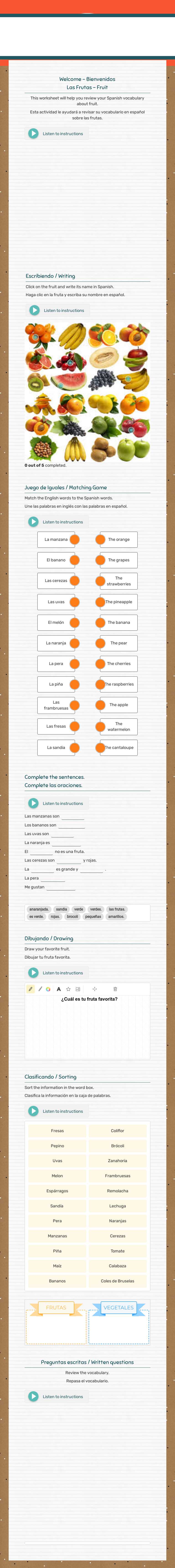 las frutas worksheet preview image