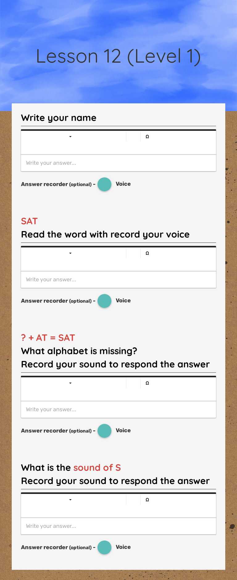 Lesson 12 (Level 1) worksheet preview image