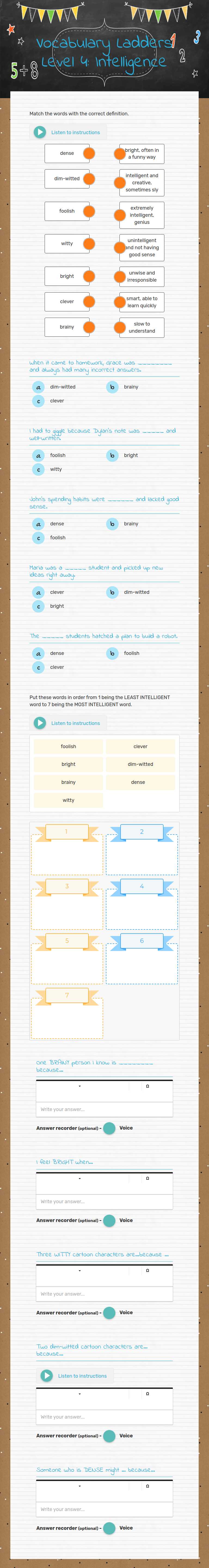 Vocabulary Ladders Level 4: Intelligence worksheet preview image