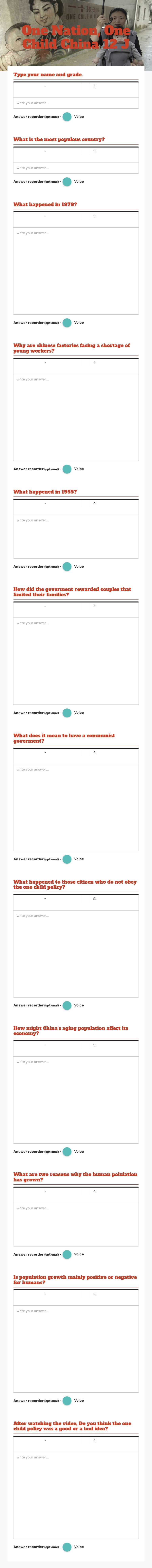 One Nation, One Child China 12 J worksheet preview image