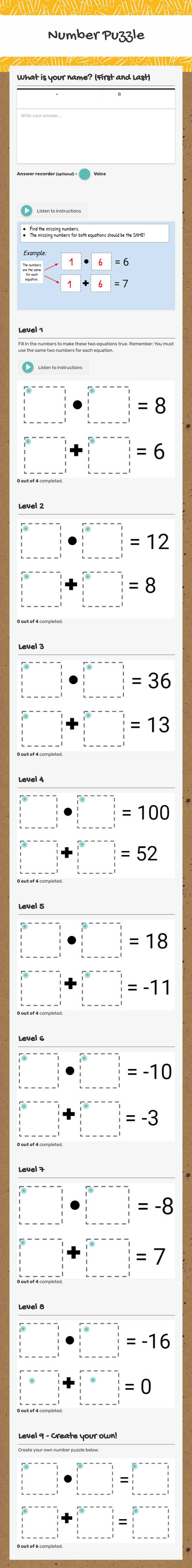 Number Puzzle worksheet preview image