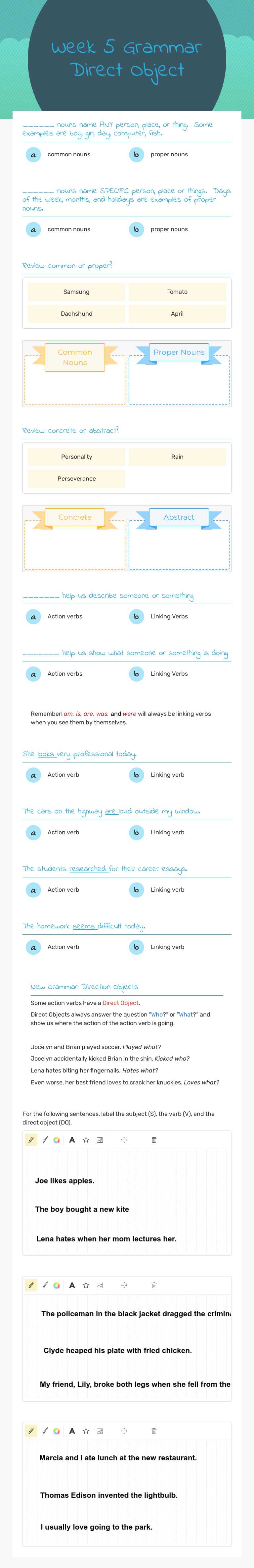 Week 5 Grammar
Direct Object Grade 10 worksheet preview