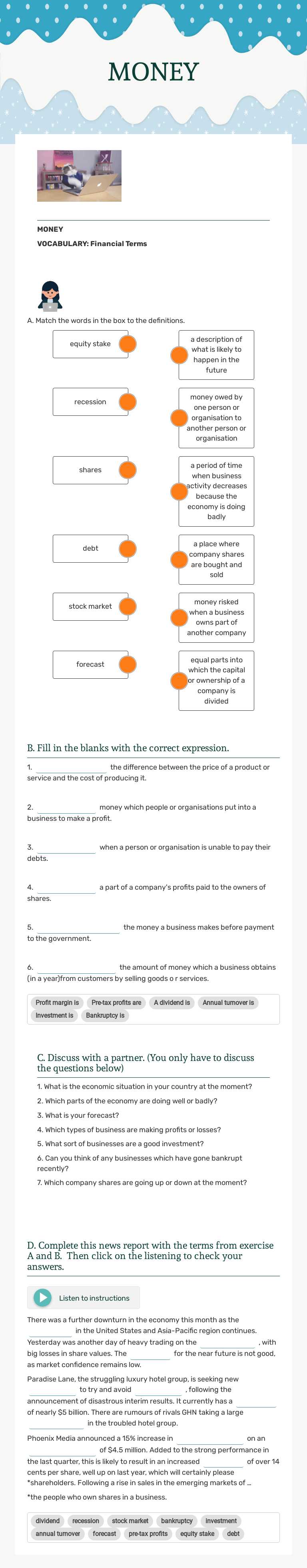 MONEY Other worksheet preview