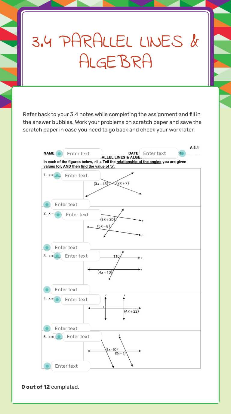 3.4 Parallel Lines & Algebra worksheet preview image
