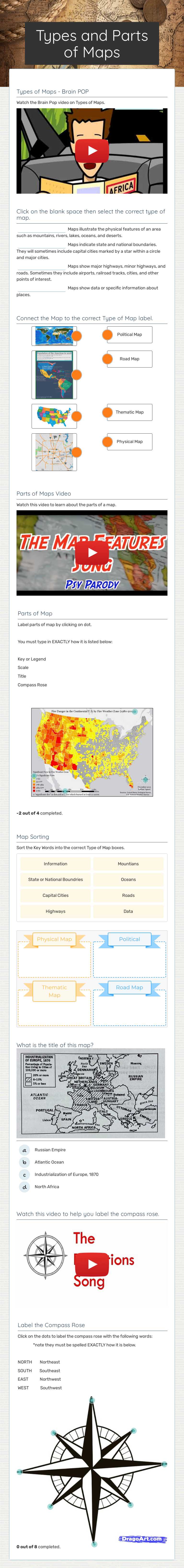 Types and Parts of Maps Grade 6 worksheet preview