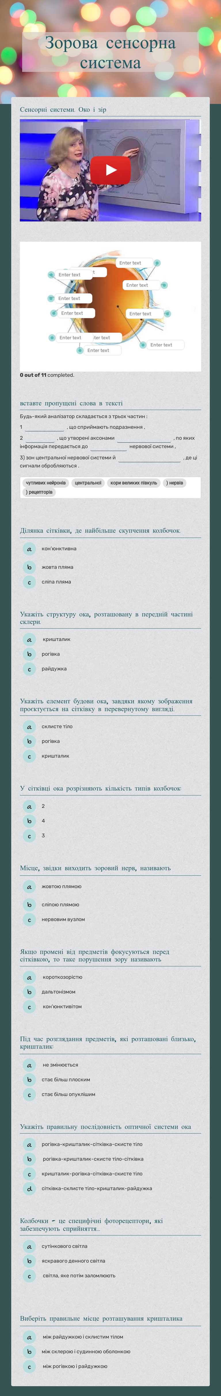 Зорова сенсорна система Grade 8 worksheet preview