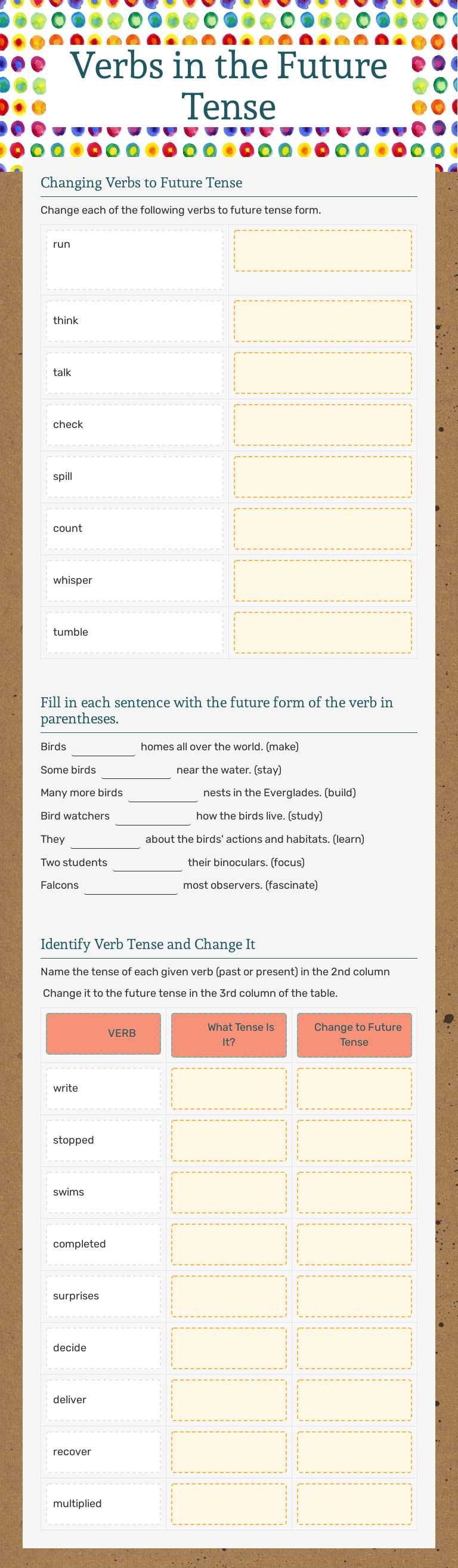 Verbs in the Future Tense worksheet preview image