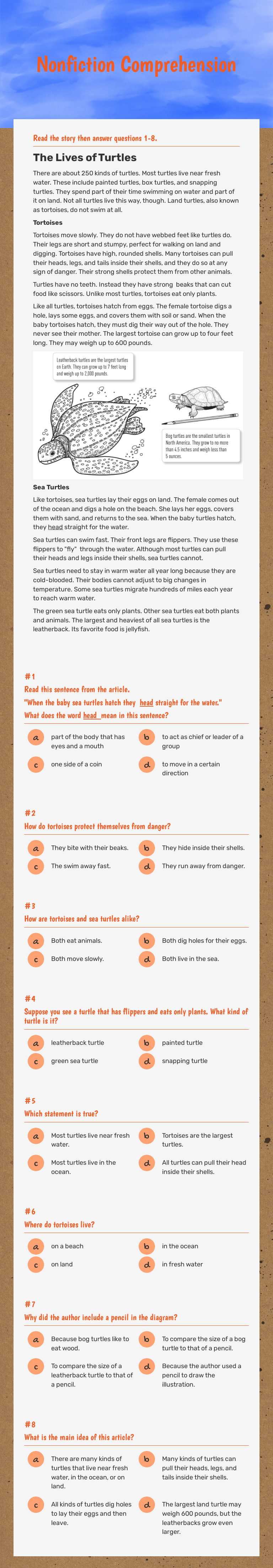 Nonfiction Comprehension worksheet preview image
