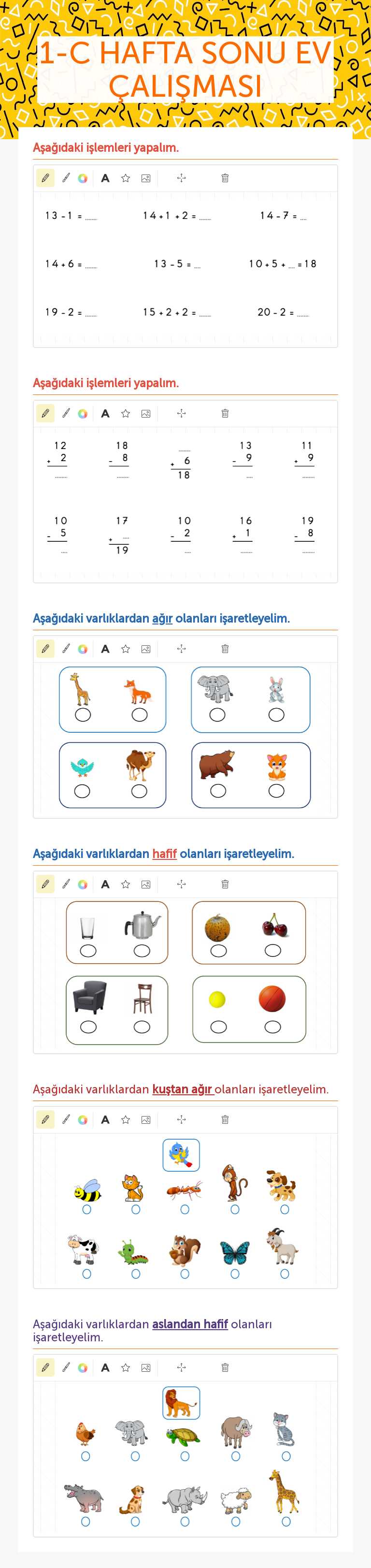 1-C HAFTA SONU EV ÇALIŞMASI worksheet preview image