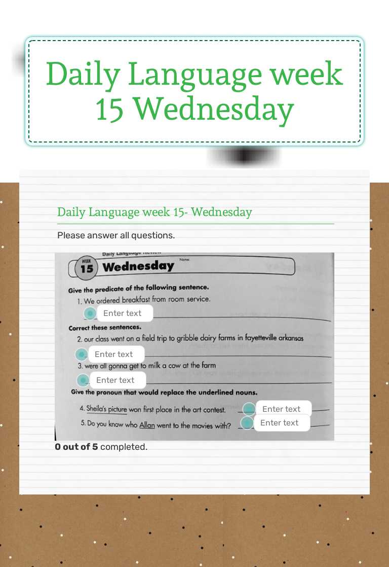 Daily Language week 15 Wednesday worksheet preview image