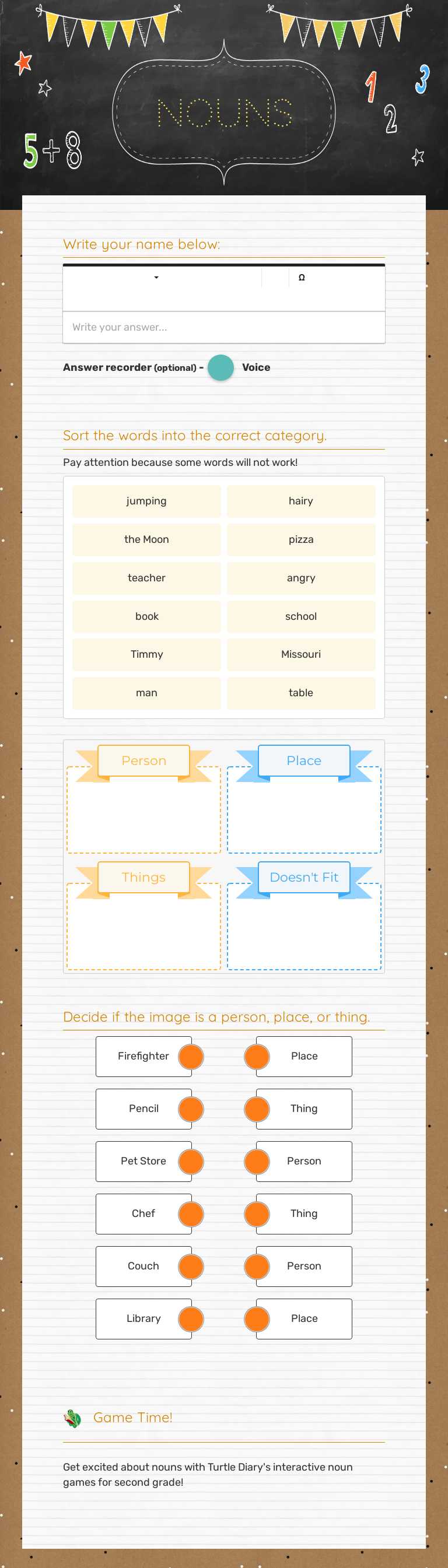 Nouns worksheet preview image
