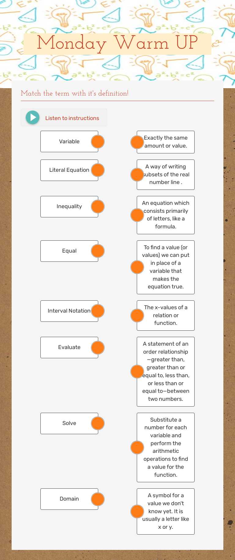 Monday Warm UP Grade 9 worksheet preview