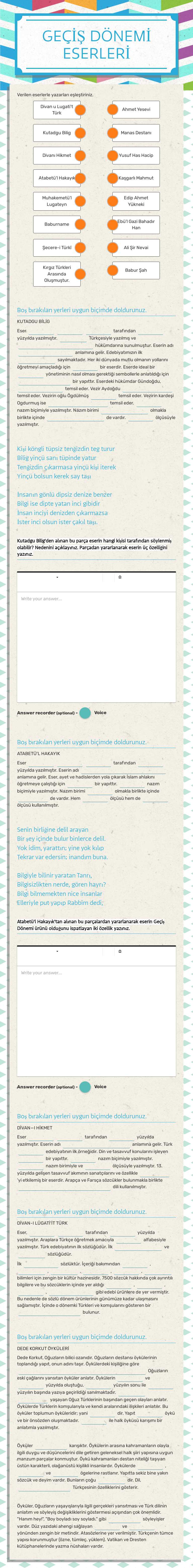 GEÇİŞ DÖNEMİ ESERLERİ worksheet preview image