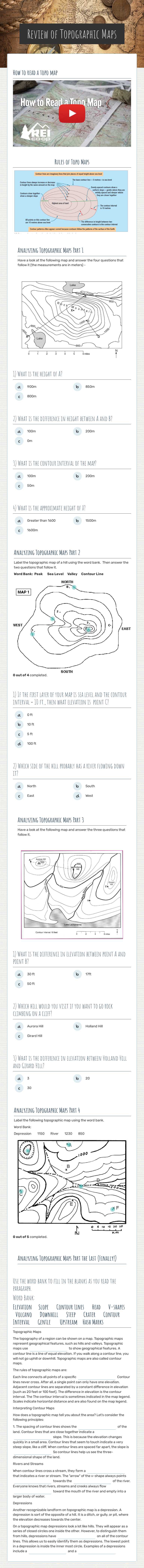 Review of              Topographic Maps worksheet preview image