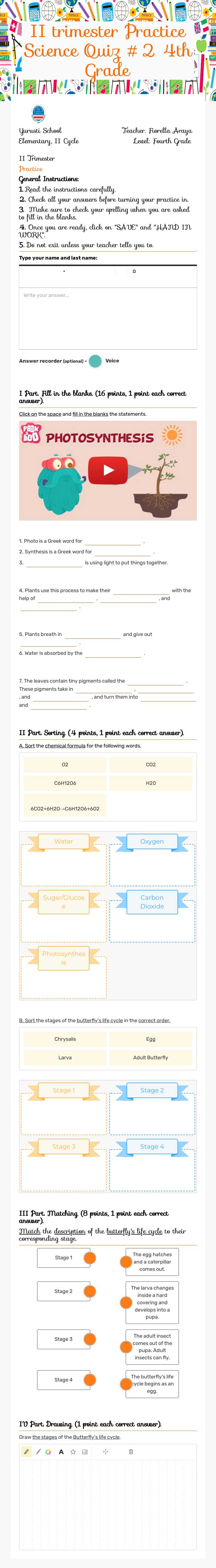 II trimester Practice Science Quiz #2 4th Grade worksheet preview image